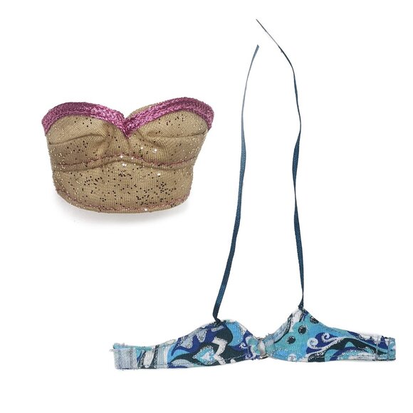 Barbie Glitter Bustier & Bra Top Gold Blue Fashionista Doll Clothing Collectible - Picture 1 of 5